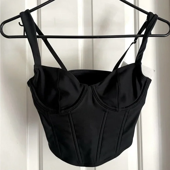 Hollister Gilly Hicks Black Crop Top Corset Bustier Goth Dk Coquette Y2K small - Picture 2 of 3